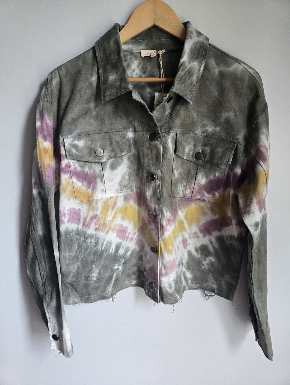 New MYSTREE Olive Green Tie-Dye Lightweight Denim Jacket